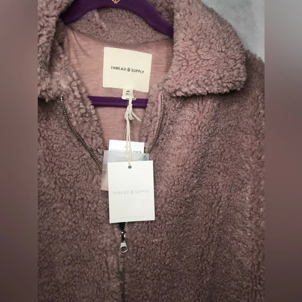 Thread & Supply Teddy Sherpa Full Zip Jacket Coat in Color Adobe Rose - Picture 2 of 12